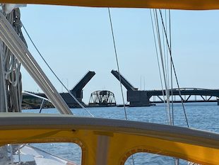Bridge opening for our sailboat on Cape Breton's Bras d'Or Lake in Nova Scotia.