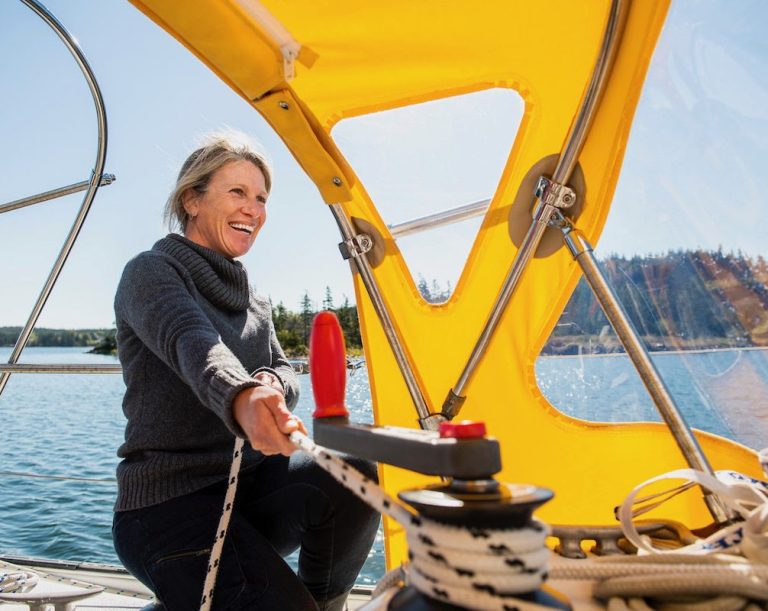 Hands on sailing in Bras d'Or Lake, Cape Breton, Nova Scotia